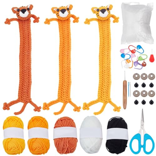 FREEBLOSS 3 Set Häkelset Tier Häkel Lesezeichen Set Häkelset Für Anfänger Häkel Tiger Lesezeichen Mit Video Tutorial Häkel Tiger Lesezeichen Basteln Einzigartige Lesezeichen