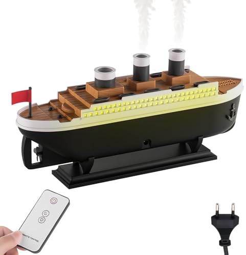 Mini Humidificateur d'air, Humidificateur Brume à Modèle de Bateau, 2 Modes, Minuterie, 250ml Diffuseur Chambre avec Lumières Colorées pour Voiture, Bureau, Chambre à Coucher