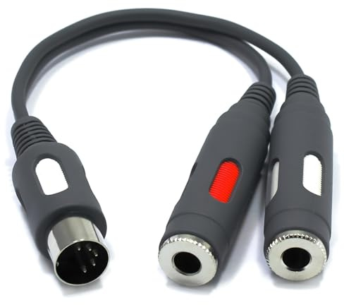 VITALCO DIN Klinke Audio Adapter DIN 5 Pol Stecker auf 2X 6,3mm TS Mono Dual Klinke Buchse Männlich auf Weiblich 5-Polig 5 Poliger