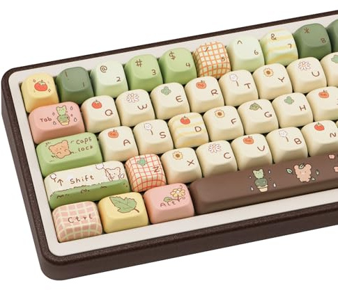 COOMICKEY PBT Keycaps Bear Forest Green Cute 149 Keys Key Cap for Cherry MX | 60% 65% 75% TKL 100% Layouts, Custom Keycaps, 5-Side Dye Sublimation, FOA Profile, Gaming Setup, Office Use, Daily Typing