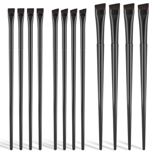 12 Pcs Angled Eyebrow Eyeliner Brush Set Flat Eyeliner Brush Ultra Thin Precision Eyeliners Makeup Brushes Set Synthetic Bristles Eye Makeup Tool