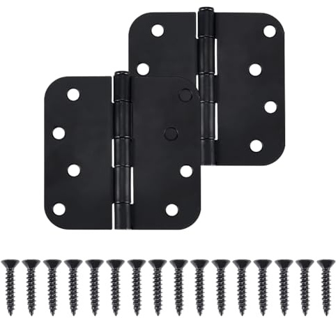 UNICRAFTALE 2 Sets Self Closing Door Hinges 3.98x4 Inch Matte Black Door Hinges with Round Corner Metal Interior Door Hinge with 16Pcs Pins Round Hinge Hardware for Garage Residential Doors