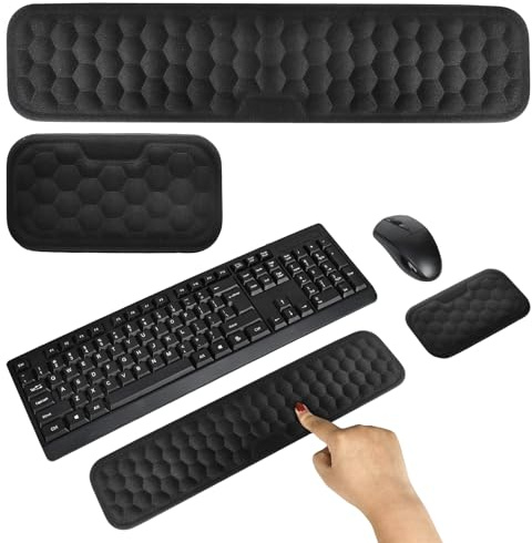 RUCUDIM - Reposamuñecas para teclado y ratón, reposamuñecas, teclado con punto de masaje, reposamuñecas ergonómico de espuma viscoelástica para escritorio y juegos, color negro