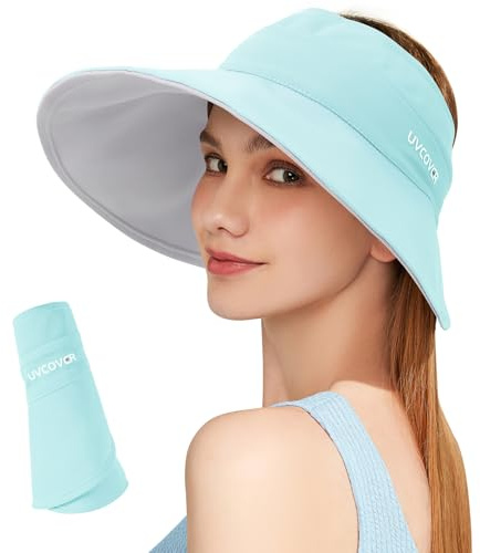 AYPOW Solskydd för kvinnor, retro solhatt solhatt vändbar golf, absorberande strandhatt justerbar visir hatt för golf cykling fiske tennis - grå och beige, Blå och grå, one size