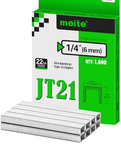 meite Tackerklammern Typ 53, 6 mm verzinkte Klammern Typ 53 JT21 für Handtacker & Elektrotacker, 1.600 Stück, 11,2 mm Rückenbreite, 0,75 mm Drahtstärke, ideal für Polster, Basteln & Möbel