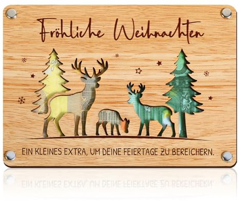 BOFUNX Weihnachten Geldgeschenk Verpackung aus Holz Weihnachten Grußkarte Geschenkideen Geld Gutschein Verpackung Nikolaus Geschenke für Frau Männer Freund Kollegen Mittarbeiter
