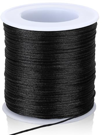 1.5mm Black Nylon String Cord, Multi-Use Strong Nylon Braided String Thread for Beading Wind-Chime Repairs Jewelry Making Bracelet Necklaces Chinese Knot Craft (60 Yards)