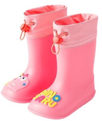 Hixingo Stivali Pioggia Bambino e Bambina, Cartoon Dinosauro Scarpe Bambine e Ragazze/Scarpe Bambini e Ragazzi, Antiscivolo Impermeabili Stivali di Gomma per Bambini (Dinosauri rosa,15)