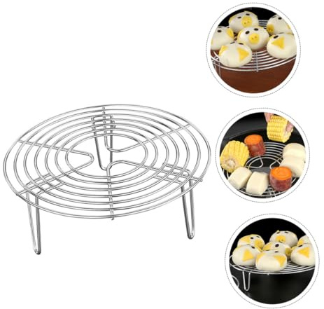 VOSAREA Stainless Steel Round Steamer Rack Stand Multi-purpose High-leg Cooking Holder for Steaming Baking and Cooling Heat-resistant Kitchen Accessory with Design