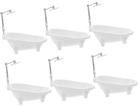WESIEVYA 6pcs Mini Dollhouse Bathroom Furniture Miniature Bath Tub with Shower Faucet Compact Doll Bath Playset for Pretend Role Play and Dollhouse Decoration Accessories