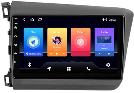 Sistema di navigazione per auto Android 14 per Honda Civic 2011-2015, doppio DIN da 9 pollici, ricevitore audio integrato, Bluetooth, vivavoce, navigazione satellitare, RDS, SWC