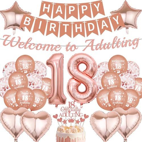 Deko 18. Geburtstag MäDchen Banner - 31 Stück Roségold Happy Birthday Banner Mit Girlande Luftballons Tortendeko Ballon Zum 18. Jahre Banner FüR MäDchen Party Geburtstagsdeko Dekoration