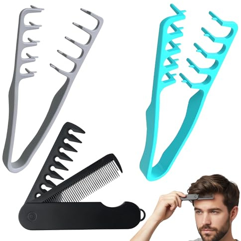 3Pcs Lockenkamm, Styling Kamm, Butterfly Kamm For Men And Women, Includes Foldable, Grey And Blue Locken