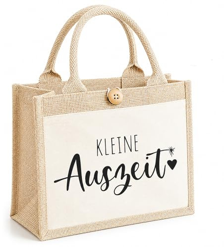 SqurHiet Kleine Auszeit Jutetasche Damen Geschenk, Geschenke Für Frauen Mit Spruch, Entspannung Geschenk Für Frauen Freundin Kollegin Mama, Geschenkkorb Tasche Aus Jute Für Alltag Wellness Geschenke