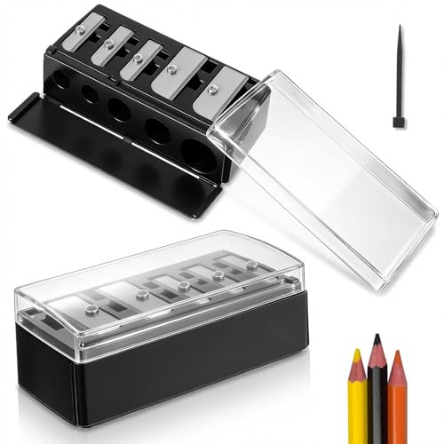2 sacapuntas de maquillaje de 5 agujeros con tapa de plástico, cuchillas de acero inoxidable, varios tamaños, delineador de ojos, delineador de labios, herramienta manual cosmética para mujeres