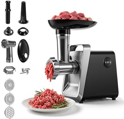 Yigowyigo Hachoir à viande électrique, Machine à Saucisses avec 3 Plaques de Perforés (en Acier Inoxydable), 1000W Hachoirs à Viande Multifonctionnel pour la Maison pour Saucisses et Boulettes Viande
