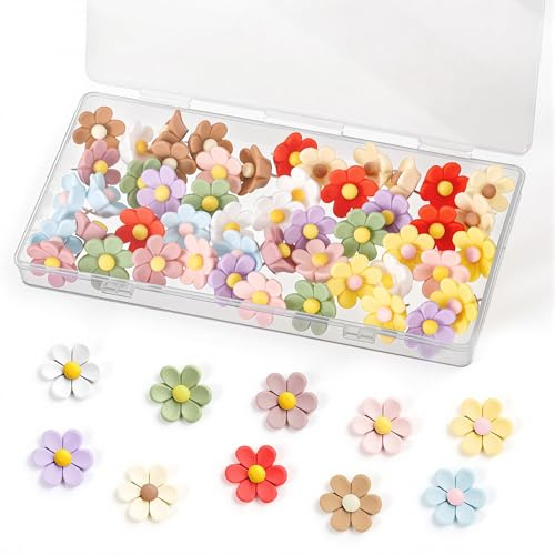 JIANTA Reißzweck 50 Stück, Blumen Reißzwecken, Pinnnadeln für Korktafeln | Bunte Pins für Pinnwand, Dekorative Stecknadeln, Reißzweckenbrett, Pinnwand für Büro Zuhause