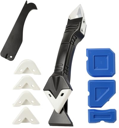 Outil de Retrait de Silicone Racloir À Silicone Lisseur de Joints Grattoir de Joints, avec 5 plaques interchangeables, Comportant un Grattoir de Joints et un Lisseur de Bordes D’étanchéité