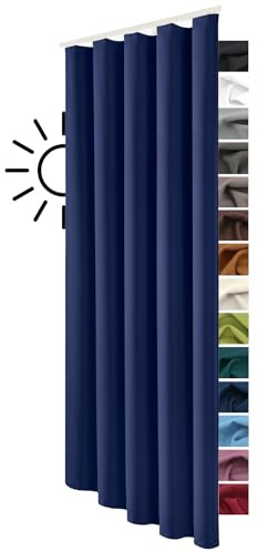 heimtexland ® Gardine Blickdicht Verdunklungsgardine mit Kräuselband und versteckten Schlaufen, Thermogardine, Verdunklungsvorhang, HxB 245x135 cm Typ139 (dunkelblau)