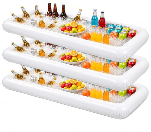 Novelty Place [Large Size] Inflatable Ice Serving Buffet Bar with Drain Plug - Salad Food & Drinks Tray for Party Picnic & Camping (Pack of 3)
