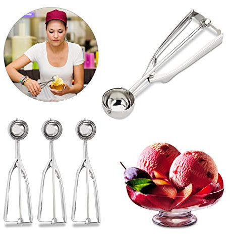 Relaxdays Eisportionierer Edelstahl, mit Auslöser, für Eis, Obst, Keksteig, Eiskugel ∅ 39 mm, Ice Cream Scoop, silber