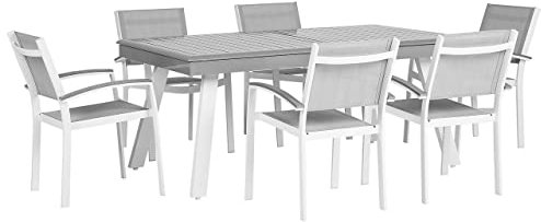 Beliani Moderner Gartentisch aus Aluminium mit 6 Stühlen Polyester grau/weiß Pereta