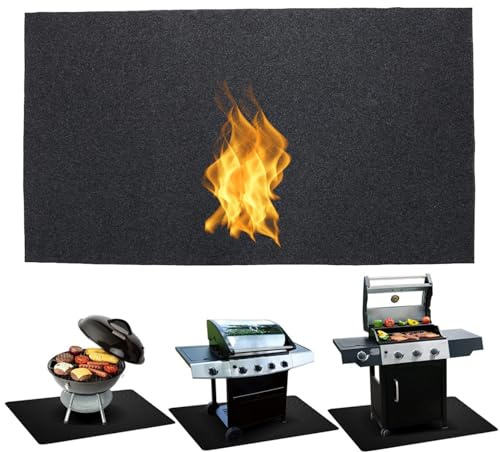 GOTOTOP Funkenschutzplatte BBQ Antihaft Grillmatten 75 x 124 cm Feuerfeste Grillteppich Grillunterlage Bodenmatte Anti-Rutsch Hitzebeständige Gasgrill Spritzmatte für Hinterhof Outdoor