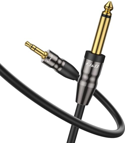 J&D 3,5 mm Klinke auf 6,35 mm Klinke Stereokabel, Schwerlast Kupferschale 1/8 Zoll TRS auf 1/4 Zoll TS Mono Männlich Stereo Audio Kabel für iPod Laptop, Heimkino-Geräte und Verstärker, 2 m