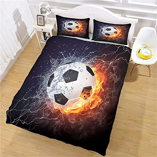 ZPOEQW Housse De Couette Adulte 220X240cm 3 Pièces 3D Créativité De La Flamme Du Football Parure De Lit 2 Personnes En Microfibre Parure Housse Couette Imprimé Avec Fermeture Éclair Et 2 Taie D'Oreill