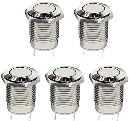 ETOPARS 5 Pezzi 12mm Metallo Interruttore a Pulsante Interruttore a Levetta Momentaneo Impermeabile ON off 2Pin 3A 250V Testa Piatta