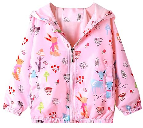 JinBei Flickor Kappa Vindjacka Med Huva Tunna Jackor Och Kappor Flicka Solar Overall Kläder Dragkedja Dragkedja Flicka Höst Solskydd Vattentät Kläder 1-7 År, Rosenröd, 3-4 �r