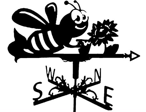 Airber Weathervanes, Bee Decorative Wind Vane Weather Vane Black Garden Mount Yard Decoration, Stainless Steel Weather Vane Farm Retro Durable Scene Vintage Weather Vane Hollow Wind Direction