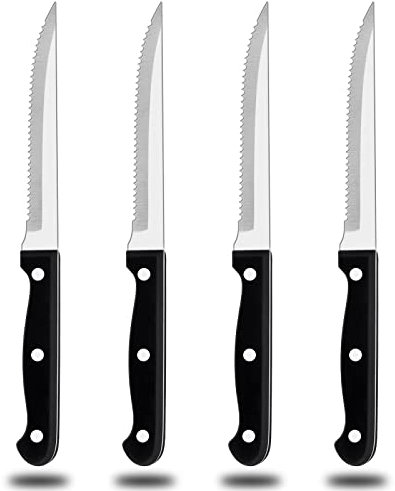 Homikit Steak Knives Set of 4, Stainless Steel Serrated Kitchen Knife with Sharp Blade, Utility Table Dinner Knife Cutlery Sets for Steak Bread Tomato Meat, Classy Design & Dishwasher Safe