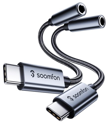 SOOMFON USB C auf 3,5mm Klinke Adapter USB Typ C auf AUX Kopfhörer Adapter Jack Audio USB C Kabel auf Klinke für iPhone 15/15 Pro Max, Samsung Galaxy S24/S23/S22/S21 Ultra Note20, Huawei, Pixel