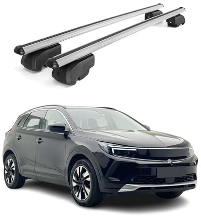 OMAC Dachträger für Opel Grandland/Grandland X 2017-2024 Alu 2X Silber | ISO/PAS 11154:2006 geprüft, Abschließbar, City-Crash-getestet, bis 75 kg Traglast, Querträger, Grundträger