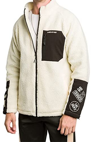 JELLYB Jacke Herren Stehkragen Mit Reißverschluss Trend Persönlichkeit Tasche Raglanärmel Herren Fleecejacke Regular Fit Winter Lammvlies Bequem Herren Unisex Jacke C-Beige XL