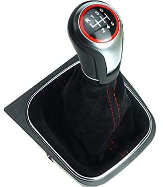 Schaltknauf Schaltmanschette Knauf 6 Gang rote Naht RR kompatibel/Ersatzteil für VW Golf 5 V Golf 6 VI Jetta Scirocco Komplettset 1K0711113 5K0711113 1K8711113