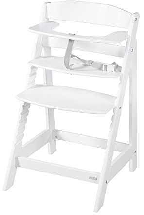 roba Babyhochstuhl Sit Up Flex - Mitwachsender Hochstuhl aus Holz - Verstellbarer Kinderhochstuhl mit Schrittgurt - ab 6 Monaten bis 70 kg - Weiß