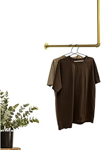 RSR Hangers Kleiderstange Garderobe Industrie Design L-Form in Gold | Breite 70 cm x Höhe 50 cm | Garderobenstange | Ankleidezimmer | Schlafzimmer | Garderobe | begehbarer Kleiderschrank