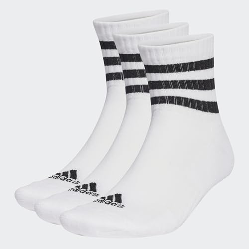 adidas Unisex 3-Stripes Cushioned Sportswear Mid-Cut Socks 3 Pairs, White/Black, 4.5-6