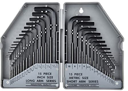 Samnuerly Juego de 30 Llaves hexagonales Allen de 0,028- 3/8 de Pulgada y 0,7 mm-10 mm de Acero al Cromo vanadio, Kit de Herramientas de Brazo Largo (Color : Gray)