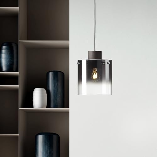 Lightbox Pendelleuchte Rauchglas schwarz, E27 Leuchte | Hängelampe für Esstisch, Küche und Wohnzimmer, stilvoller Blickfang für den Essbereich