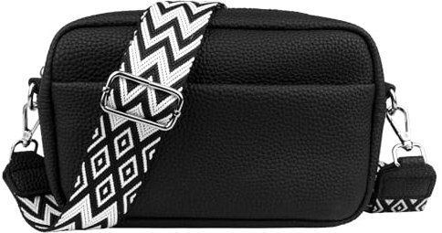 Leder Crossbody Bag Damen Tasche Damen Breiter Gurt Handtasche Damen Klein Umhängetasche Damen Reißverschluss und Abnehmbar Schultergurt Handytasche Zum Umhängen Frauen Taschen Schwarz Bags for Women