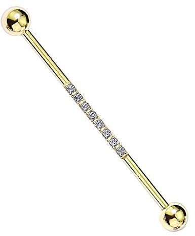 Taffstyle Industrial Ohr Knorpel Piercing Langhantel Barbell Scaffold mit Kristallen