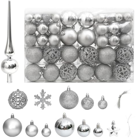 LAPOOH 111-tlg. Weihnachtskugel-Set Silbern Polystyrol, Christbaumkugeln, Christbaumschmuck, Weihnachtsbaumkugeln, Weihnachtsbaum Dekorationen, Christbaum Kugeln