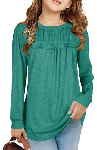 Camisetas de manga larga para niñas, túnica con volantes, camisetas sueltas para ocio, blusa suave para niños