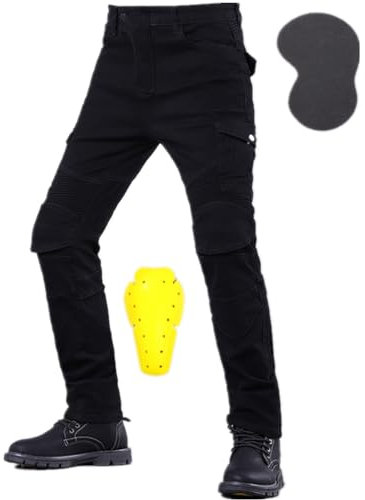 Pantaloni Moto Uomo Con Protezioni, Jeans Moto Uomo Elasticizzati Con Copertura Protettiva Di Seconda Generazione (Nero,L)