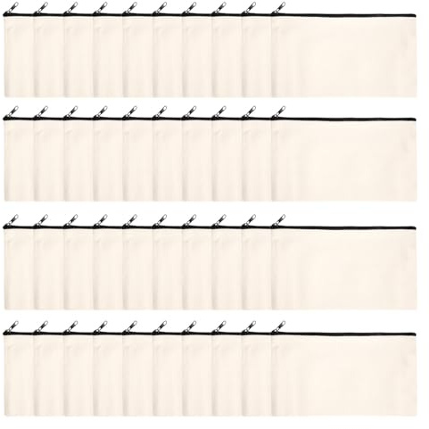 Iunipusy DIY - Confezione da 40 astucci con chiusura , in tela, per cancelleria e piccoli oggetti, 21 x 12 cm, beige.