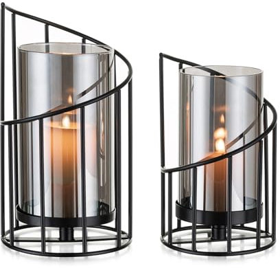 Windlicht Kerzenständer Schwarz Deko Modern: Candeldo 2er Set Kerzenhalter Metall Windlicht Outdoor Tischdeko Wohnzimmer Badezimmer Garten Windlichter Draußen und Drinnen für Stumpenkerze Teelicht