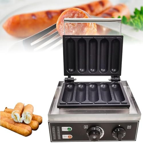 XoTiq Commercial 5PCS Corn Shaped Hot Dog Waffle Maker, Electric Waffle Iron Waffle Maker Machine,Baking Machine for Restaurant,Hot Dog Waffle Maker,non-stick pan,50-200℃ temperature control